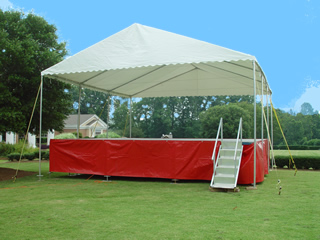 Rear side of stage showing stairs